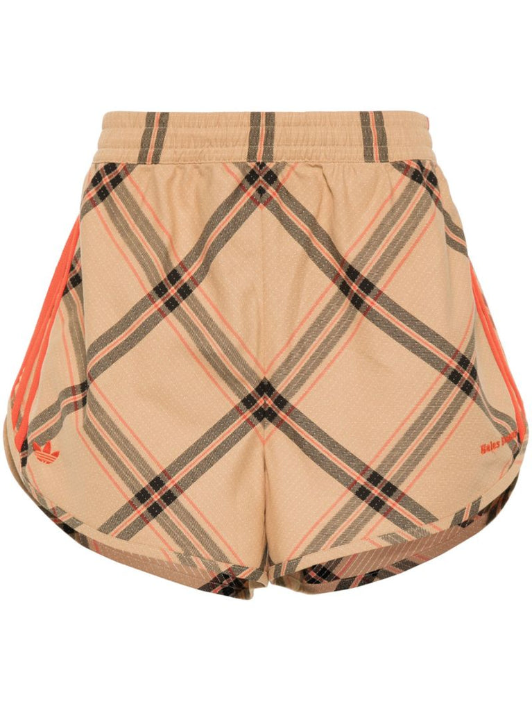 X Wales Bonner Neutral Checked Track Shorts