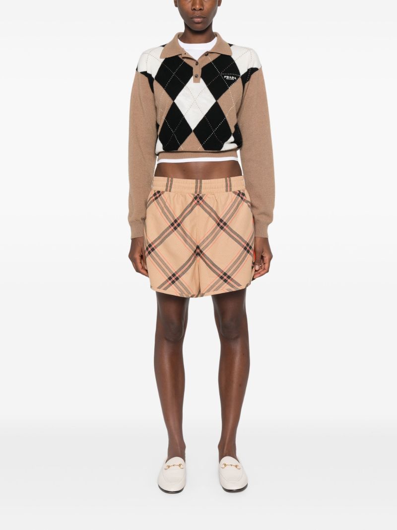 X Wales Bonner Neutral Checked Track Shorts
