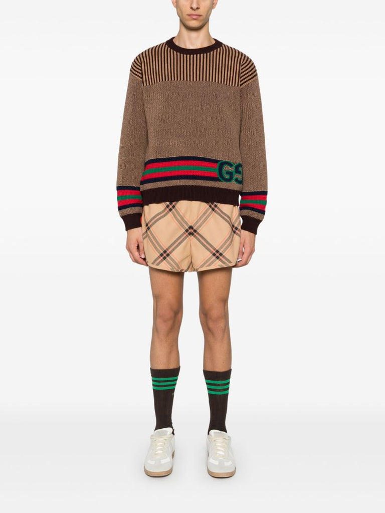 X Wales Bonner Neutral Checked Track Shorts