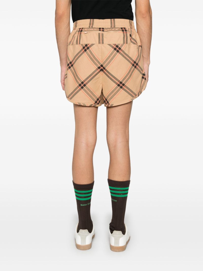 X Wales Bonner Neutral Checked Track Shorts