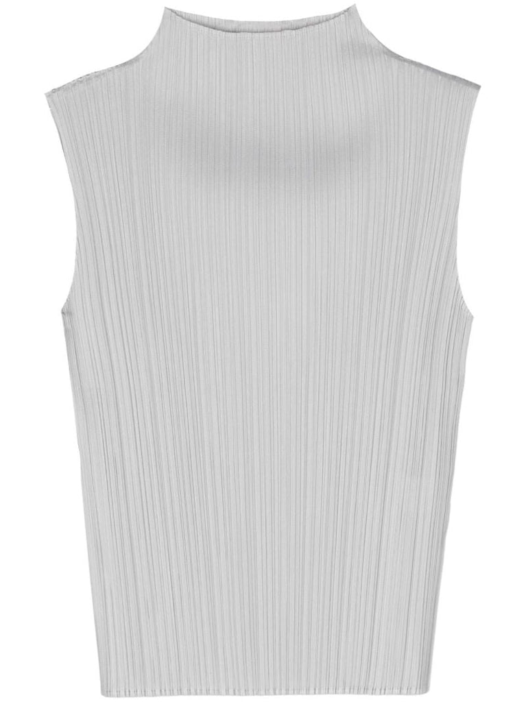 Grey Pleated Sleeveless Blouse