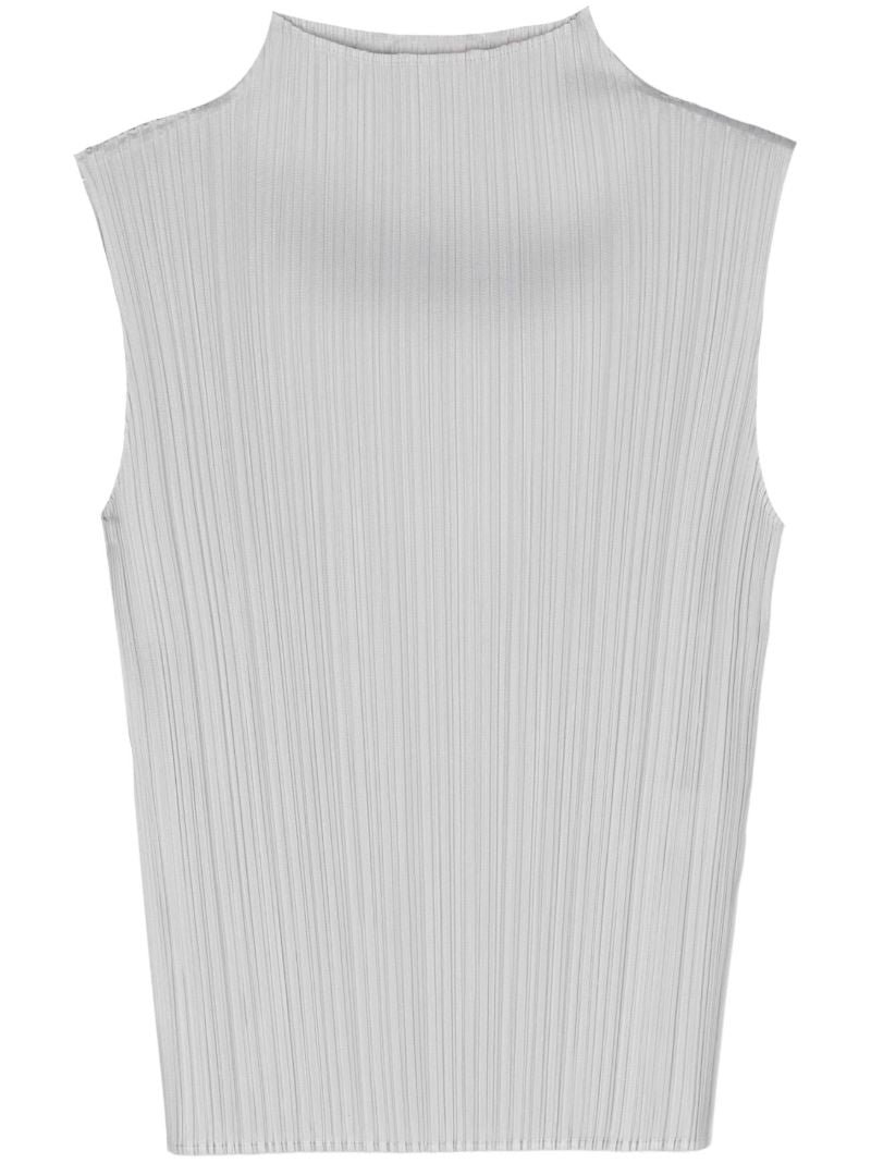 Grey Pleated Sleeveless Blouse