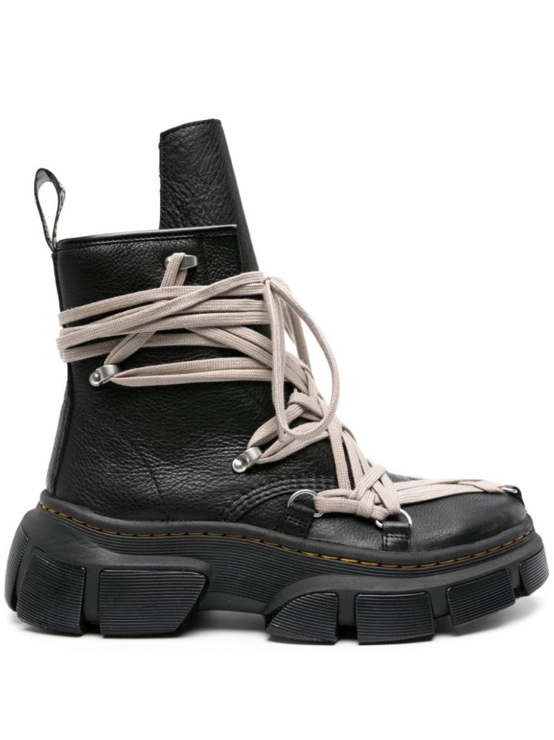 X Rick Owens Black 1460 Leather Ankle Boots