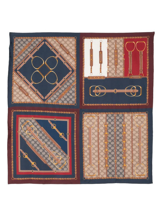 Blue Heritage-print Silk Scarf
