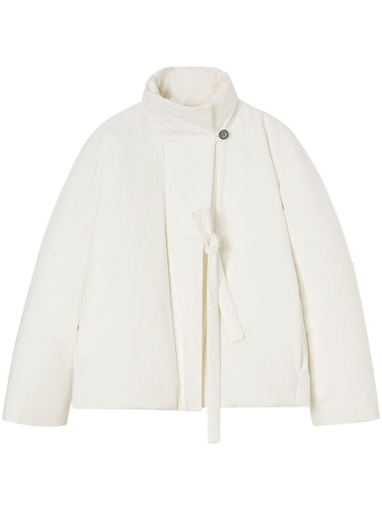 White Tie-fastening Puffer Jacket