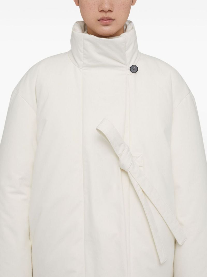 White Tie-fastening Puffer Jacket