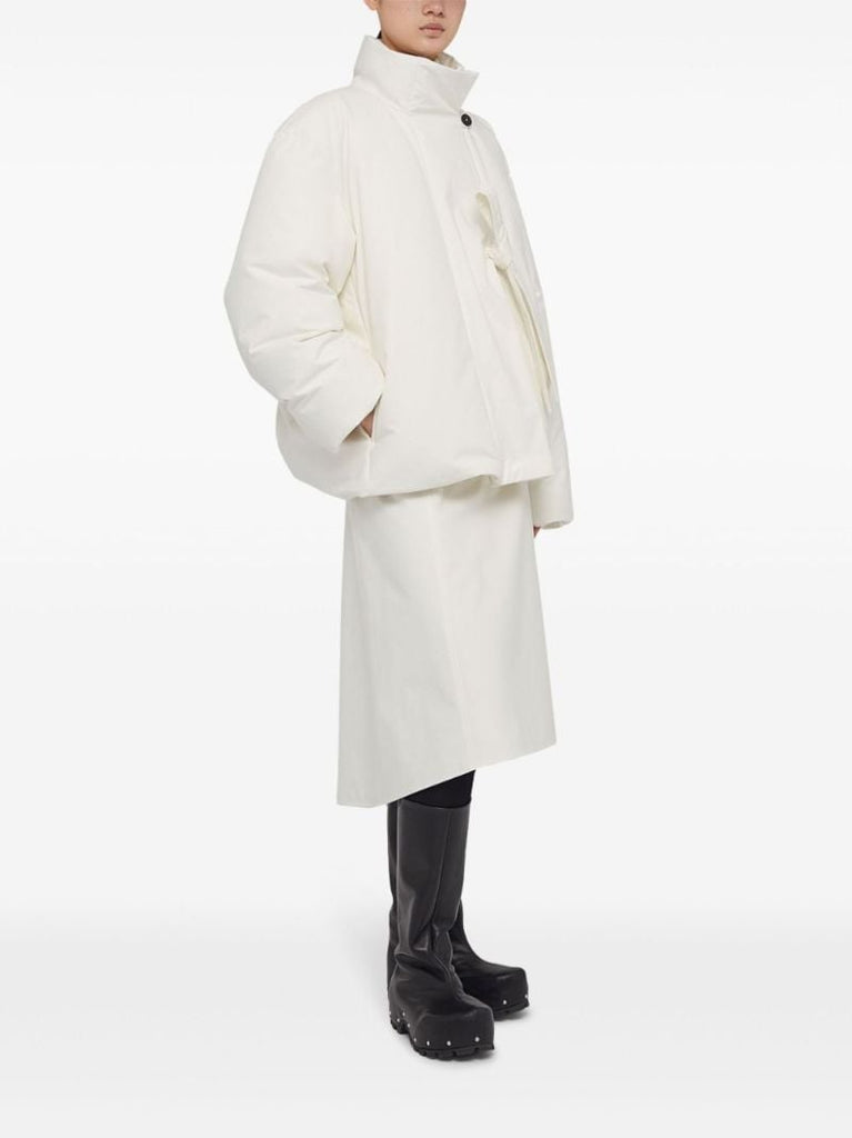 White Tie-fastening Puffer Jacket