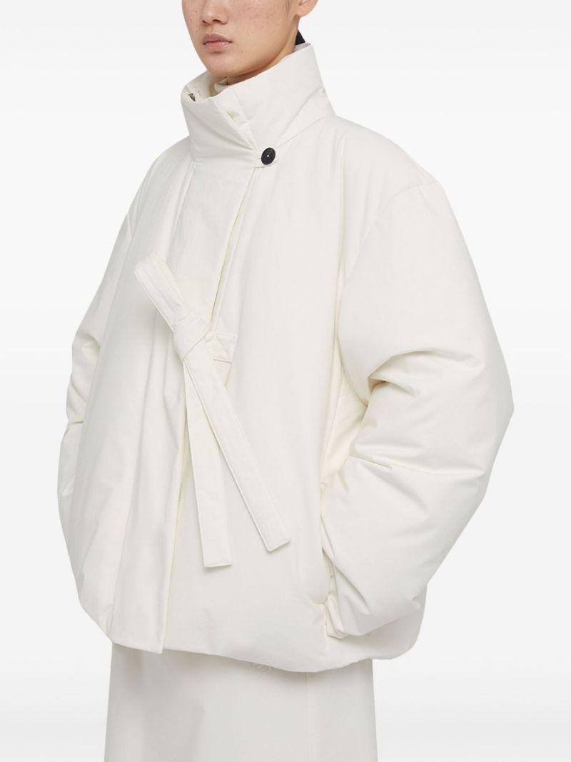 White Tie-fastening Puffer Jacket