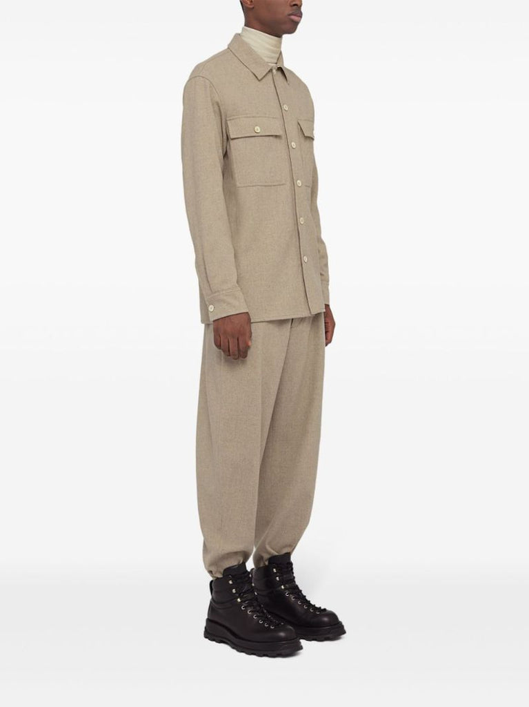 Neutral Wool Straight Trousers