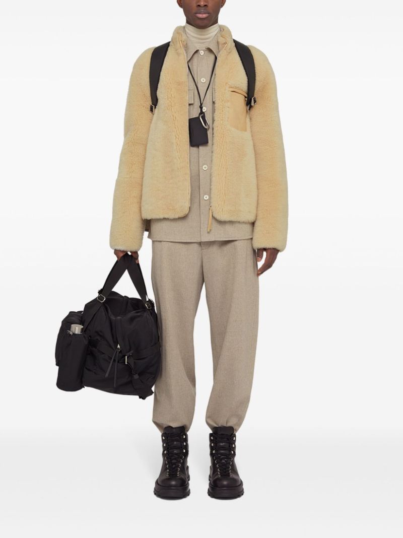 Neutral Wool Straight Trousers