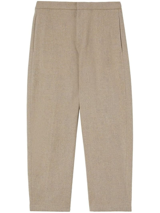 Neutral Wool Straight Trousers