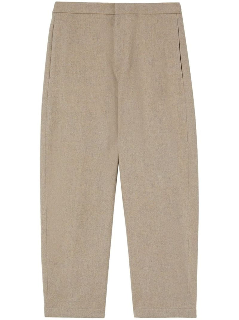 Neutral Wool Straight Trousers