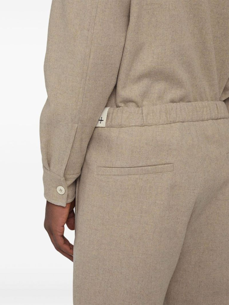 Neutral Wool Straight Trousers