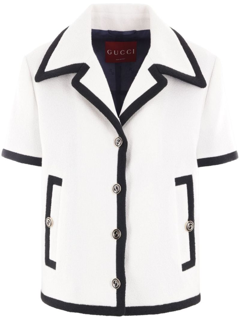 White Short-sleeve Tweed Jacket