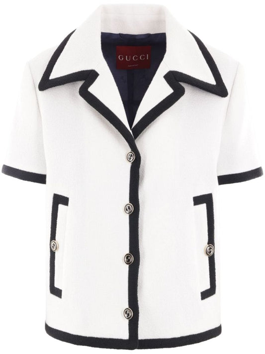 White Short-sleeve Tweed Jacket