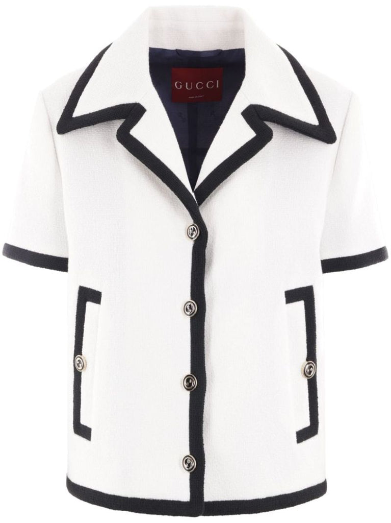 White Short-sleeve Tweed Jacket