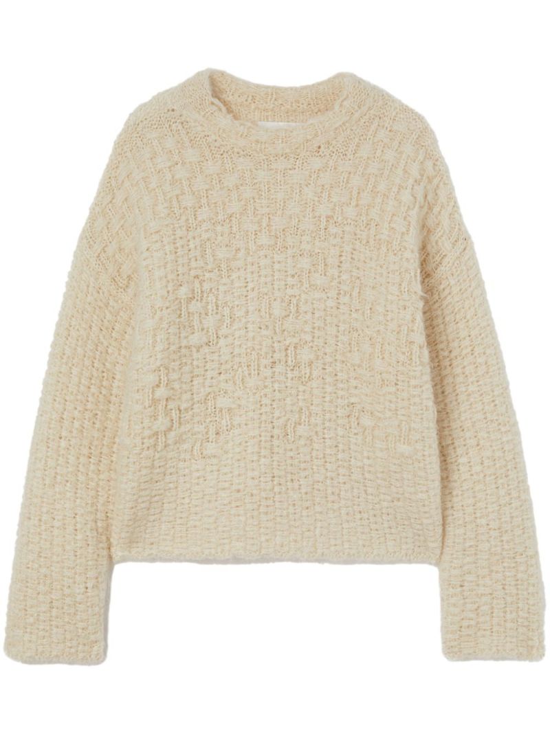 Neutral Chunky-knit Crew-neck Sweater