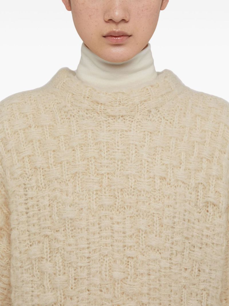 Neutral Chunky-knit Crew-neck Sweater