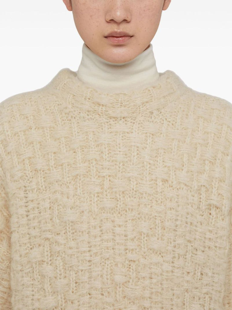 Neutral Chunky-knit Crew-neck Sweater