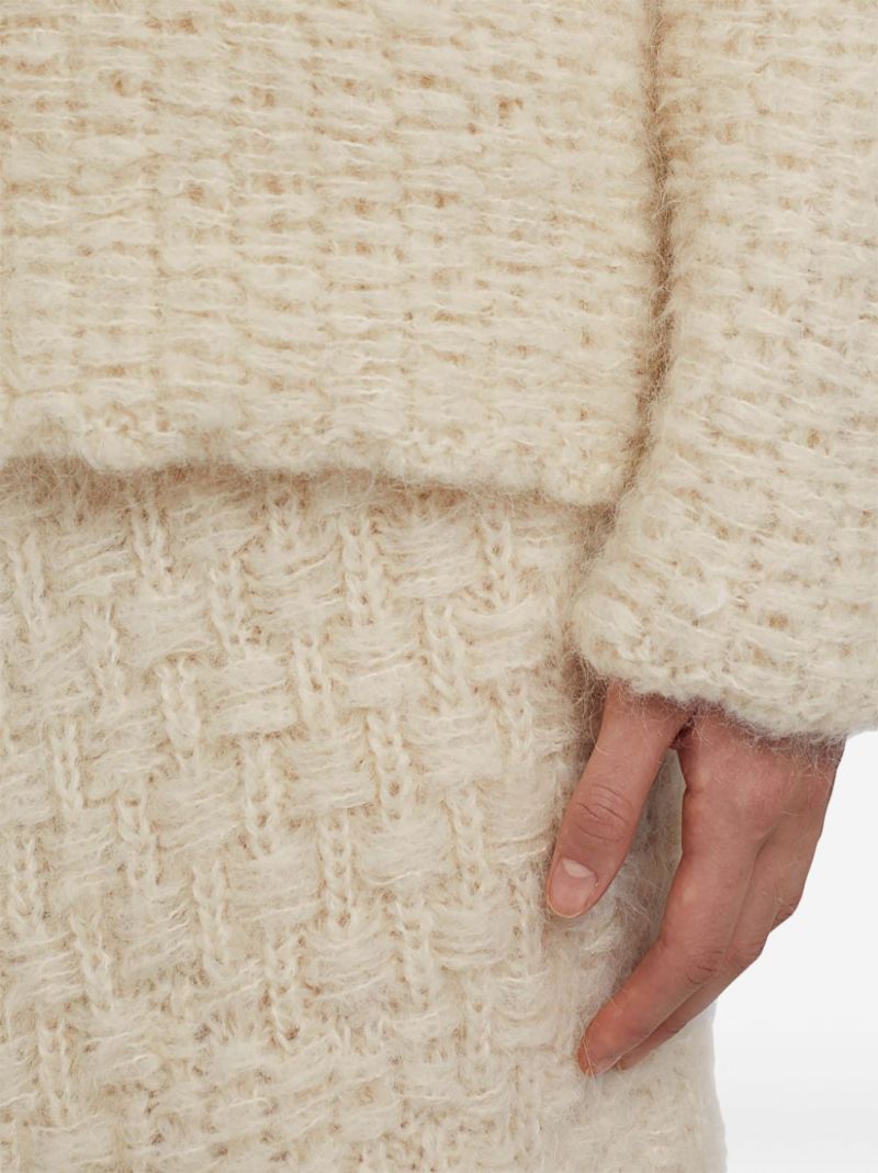 Neutral Chunky-knit Crew-neck Sweater
