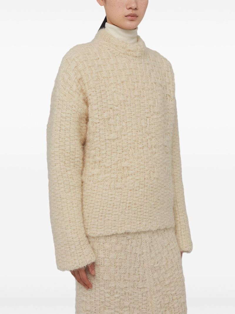 Neutral Chunky-knit Crew-neck Sweater