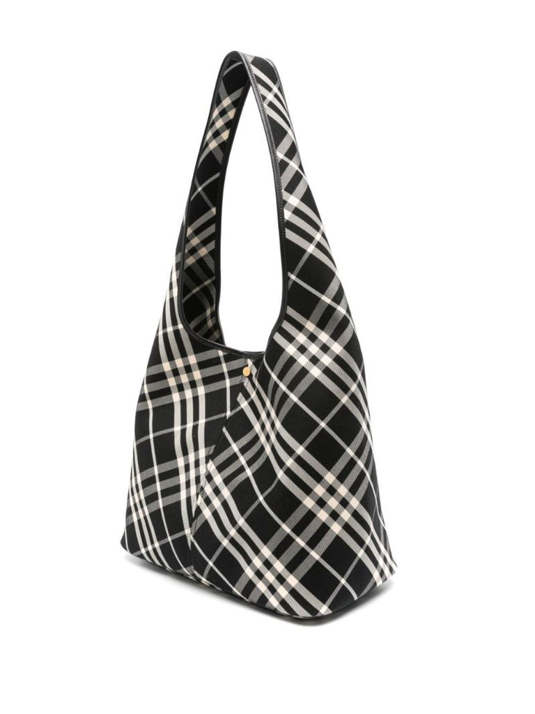 Black and Neutral Nova Check Cotton Shoulder Bag