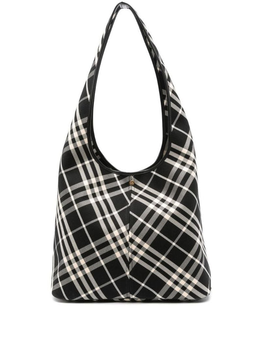 Black and Neutral Nova Check Cotton Shoulder Bag