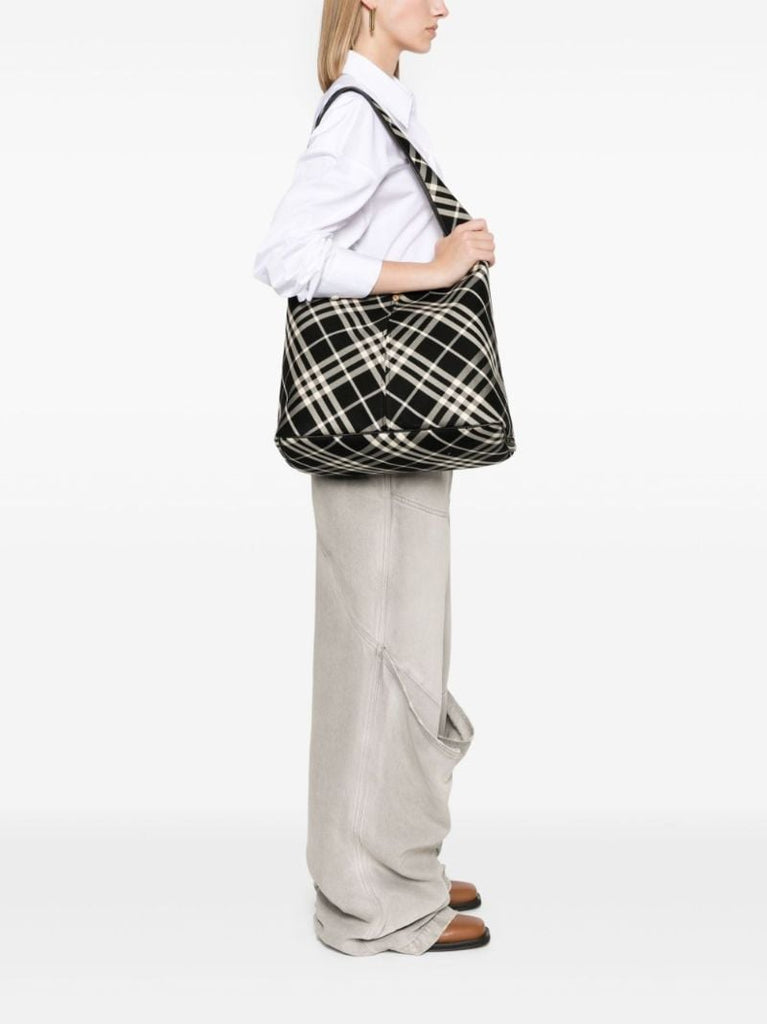 Black and Neutral Nova Check Cotton Shoulder Bag