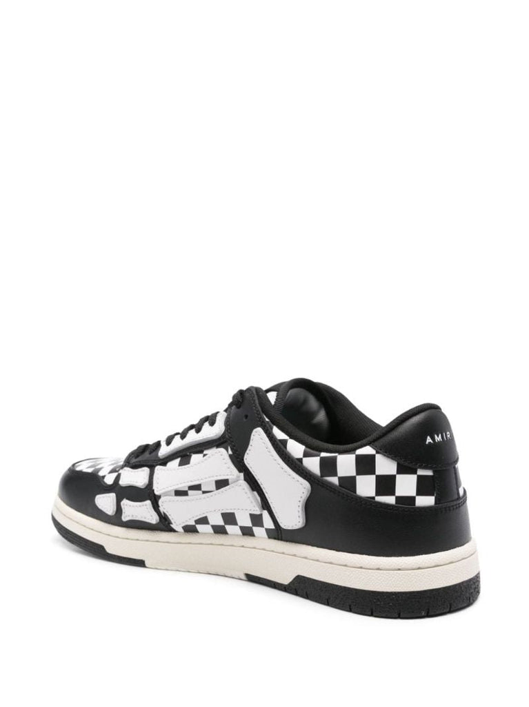Black and White Skel Top Low Checkered Leather Sneakers
