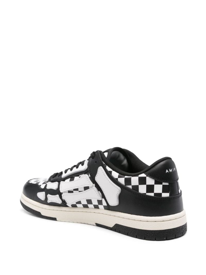 Black and White Skel Top Low Checkered Leather Sneakers