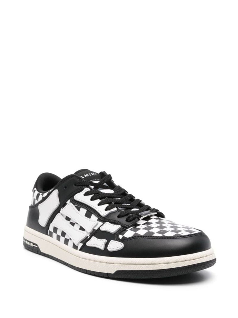 Black and White Skel Top Low Checkered Leather Sneakers