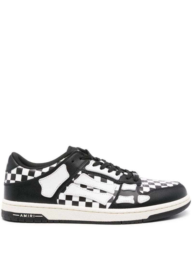 Black and White Skel Top Low Checkered Leather Sneakers