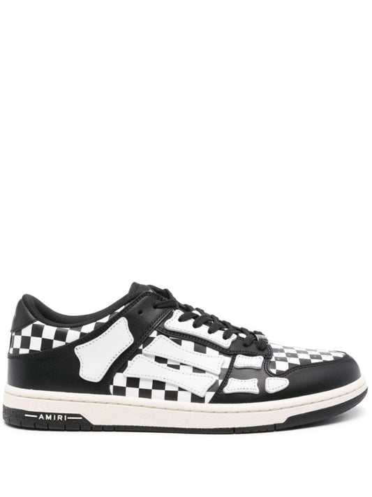 Black and White Skel Top Low Checkered Leather Sneakers