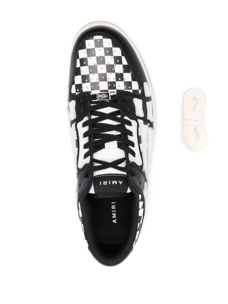Black and White Skel Top Low Checkered Leather Sneakers