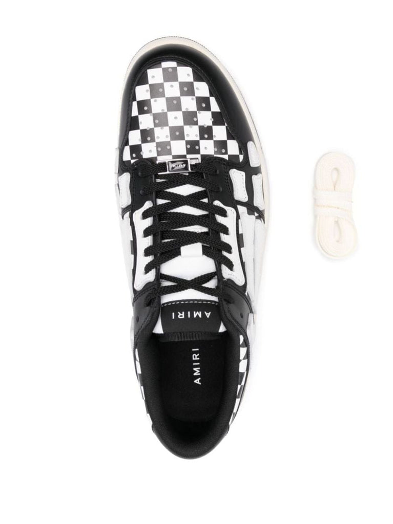 Black and White Skel Top Low Checkered Leather Sneakers