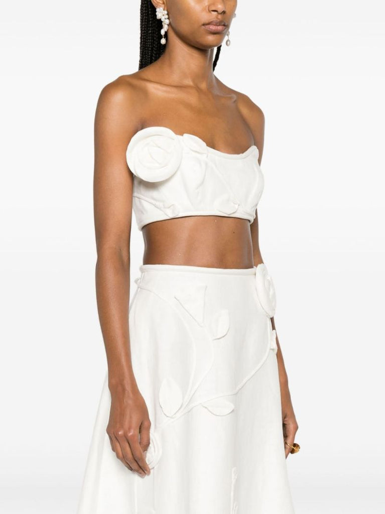 White Matchmaker Rose-appliquÃ_x0083_Â© Crop Top