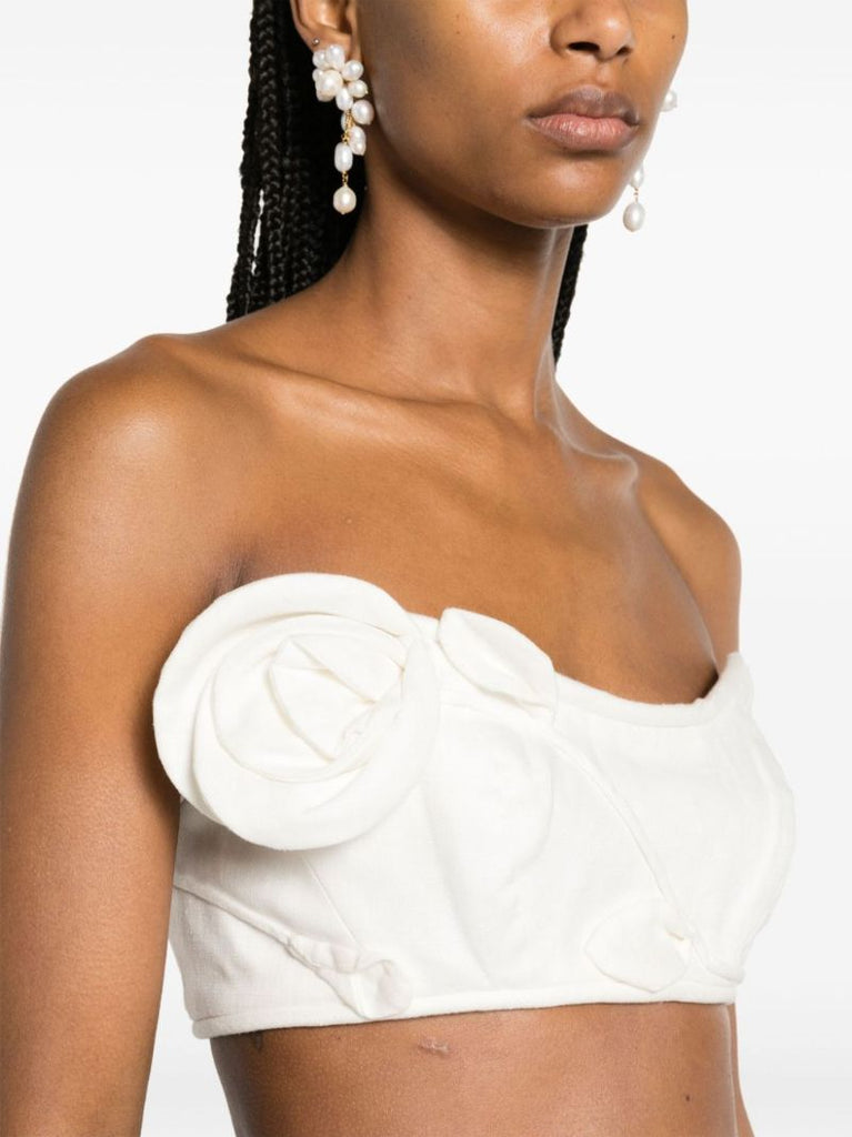 White Matchmaker Rose-appliquÃ_x0083_Â© Crop Top
