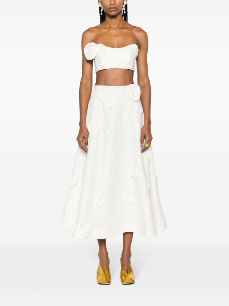 White Matchmaker Rose-appliquÃ_x0083_Â© Crop Top