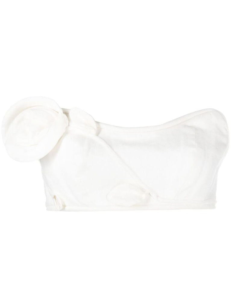 White Matchmaker Rose-appliquÃ_x0083_Â© Crop Top