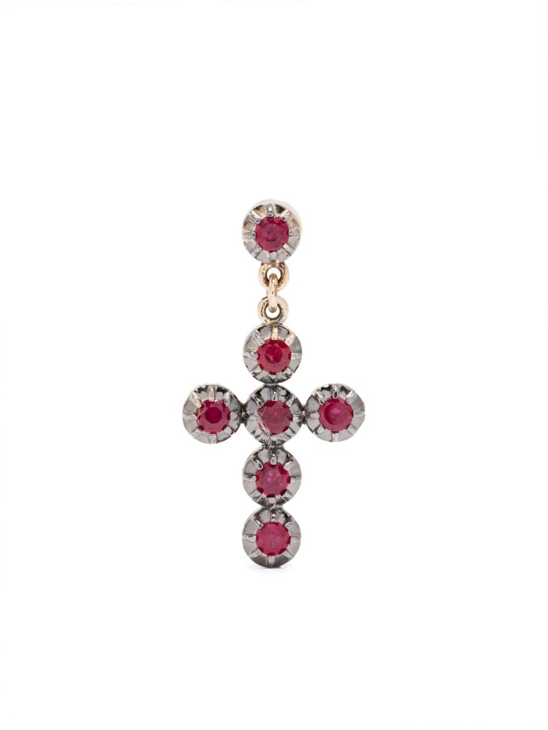 14kt Yellow Gold Cross Ruby Earrings