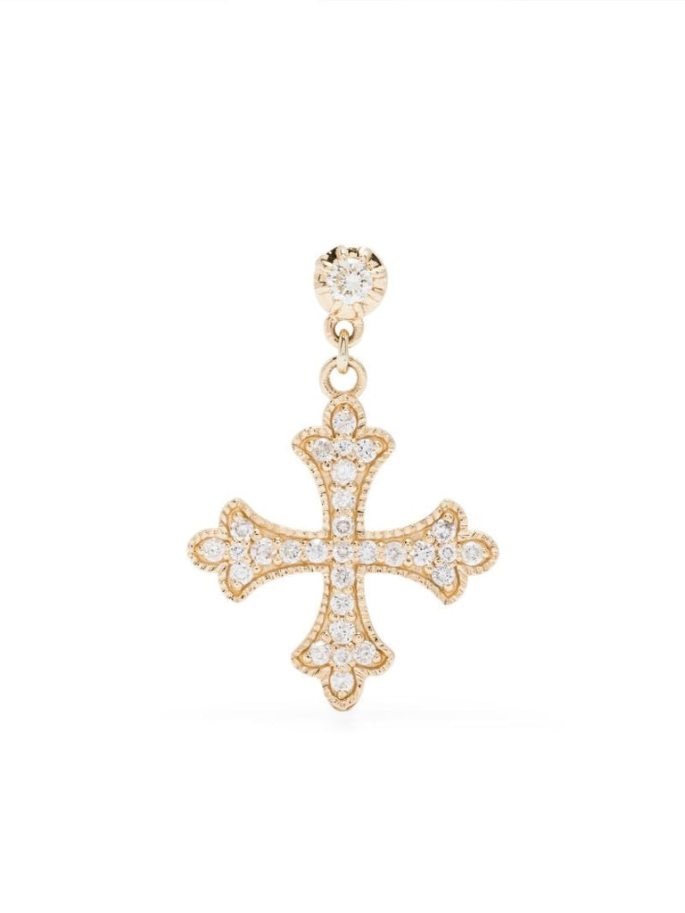 14kt Yellow Gold Cross Diamond Earring