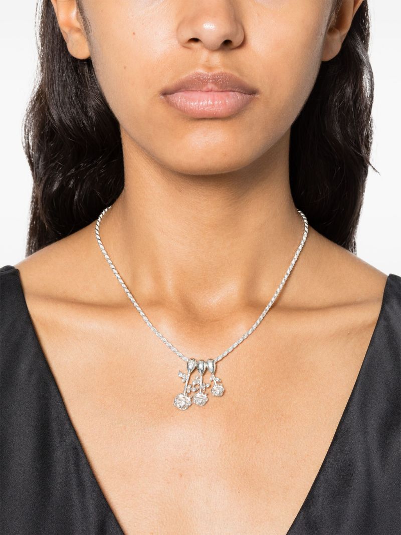 Sterling Silver Roses Pendant Necklace