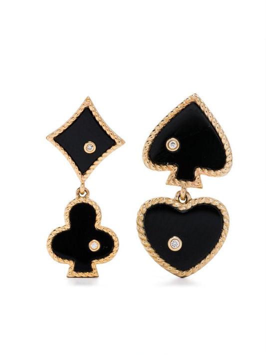9k Gold Casino Diamond and Agate Earrings