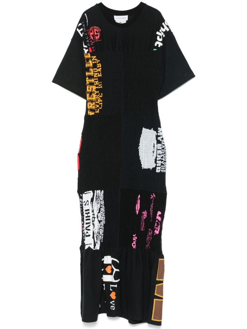 Elasticated Panelling Printed Maxi Dress