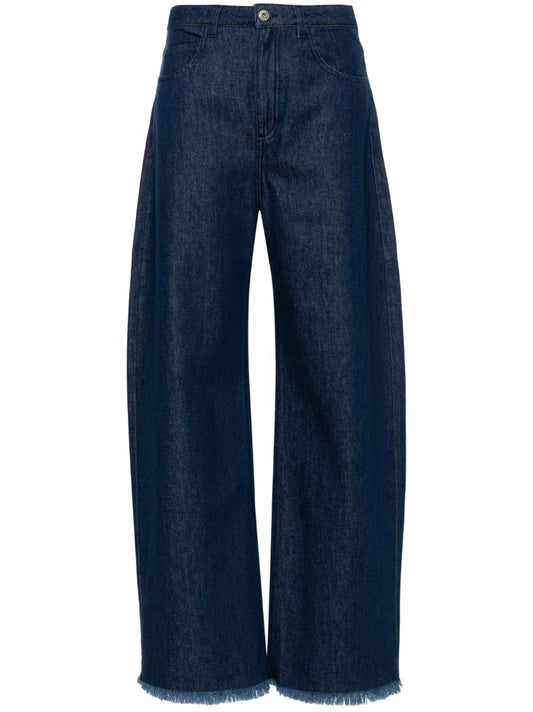 Blue Mid-rise Wide-leg Jeans