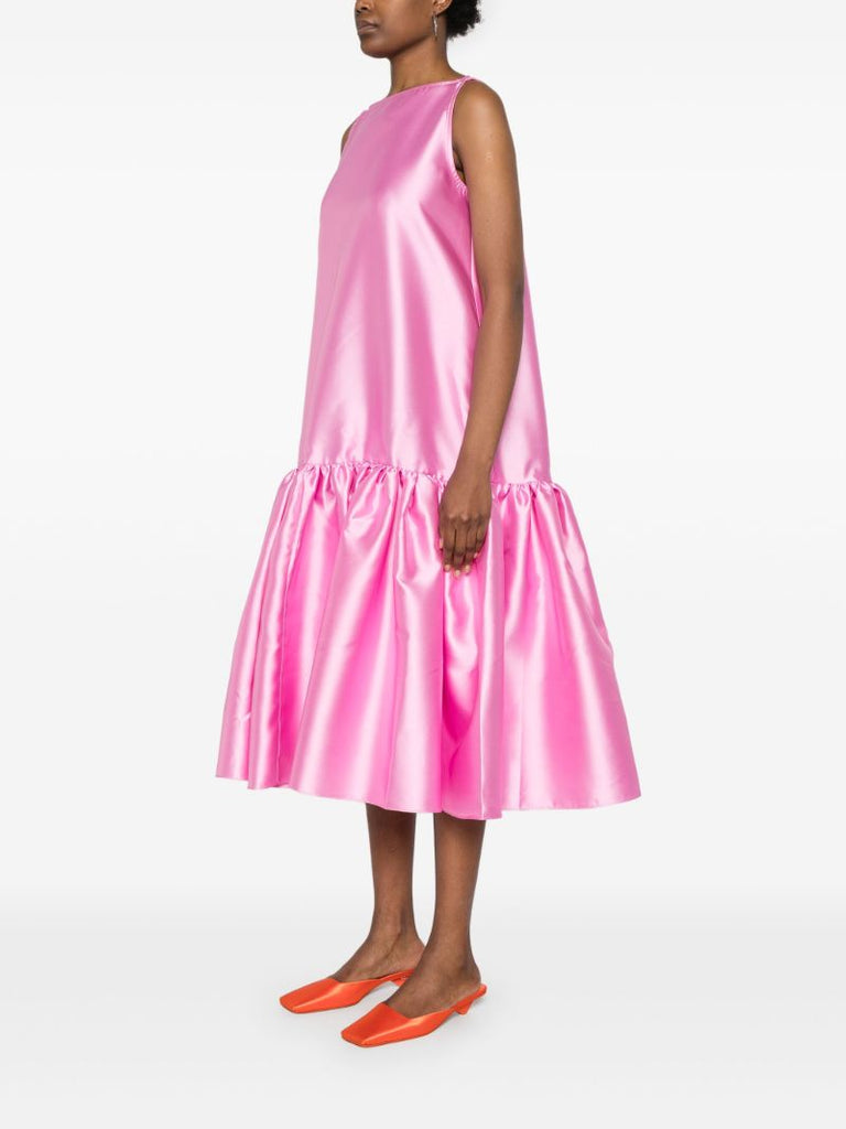 Pink Peplum-hem Satin Midi Dress