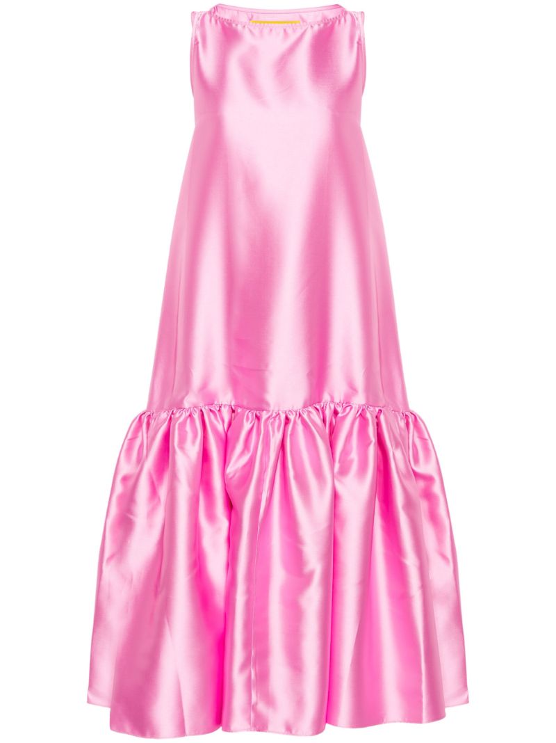 Pink Peplum-hem Satin Midi Dress