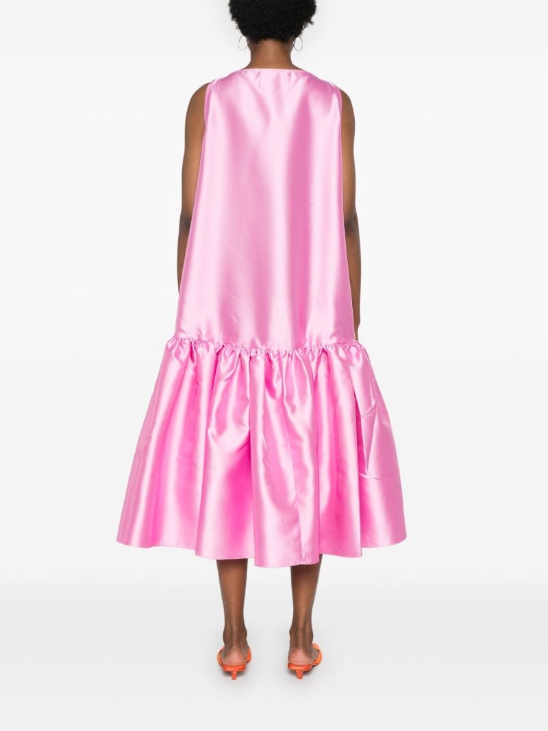 Pink Peplum-hem Satin Midi Dress