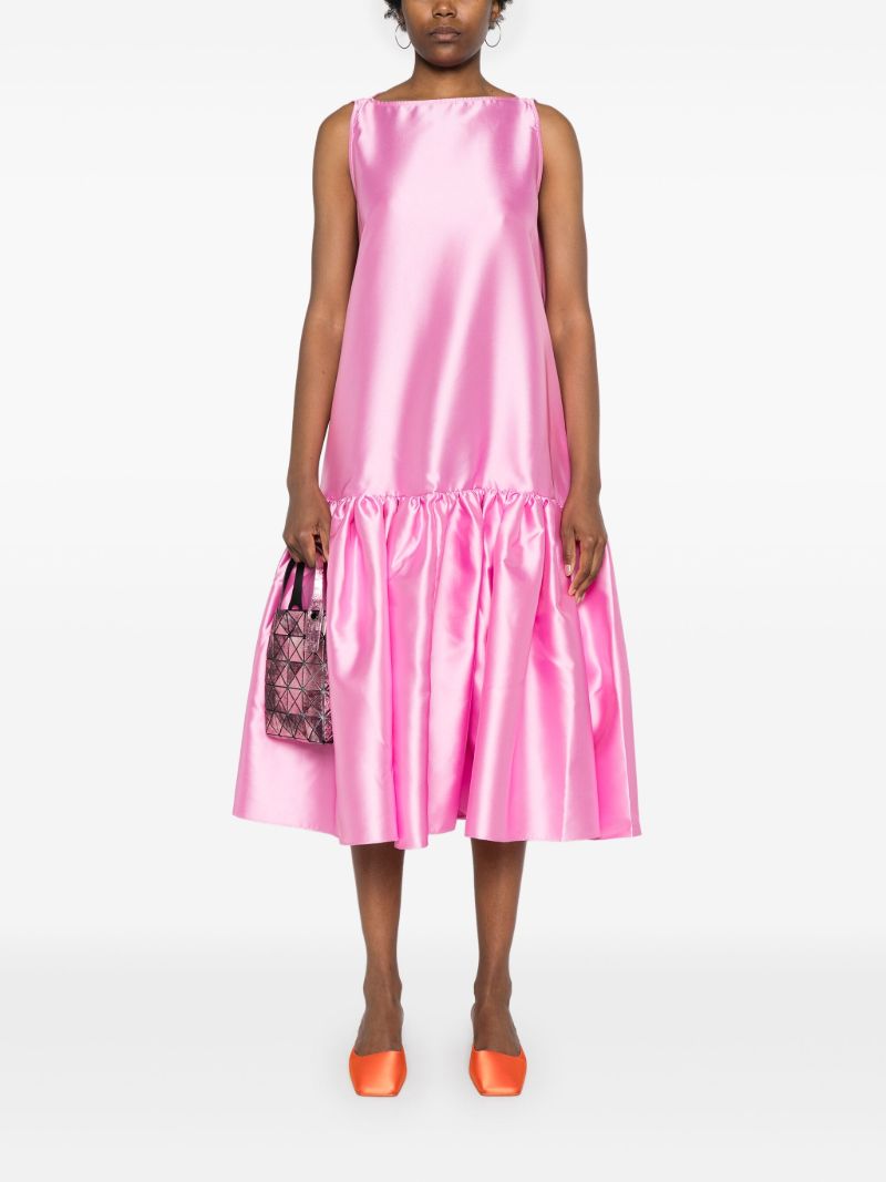Pink Peplum-hem Satin Midi Dress