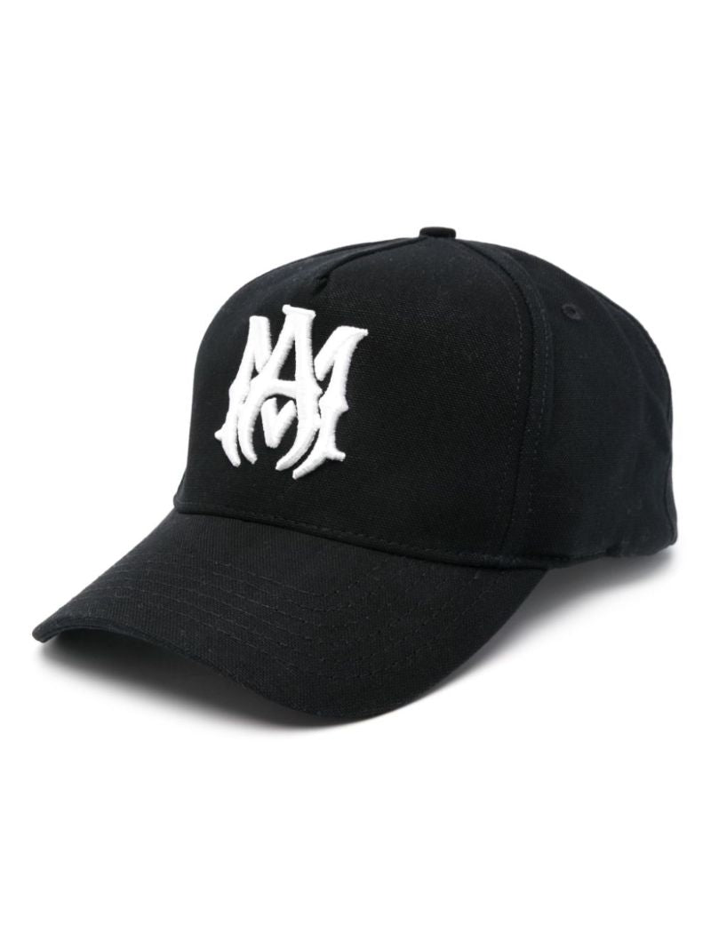 Black Ma-embroidered Cotton Cap